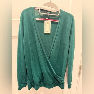 Coeur de Vague Emerald Green Wrap Top NWT Medium Long Sleeve Stretch Knit